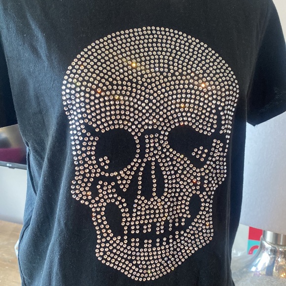 Crystal AB Rhinestone Beaded Skull T-Shirt - Size M - Picture 3 of 11
